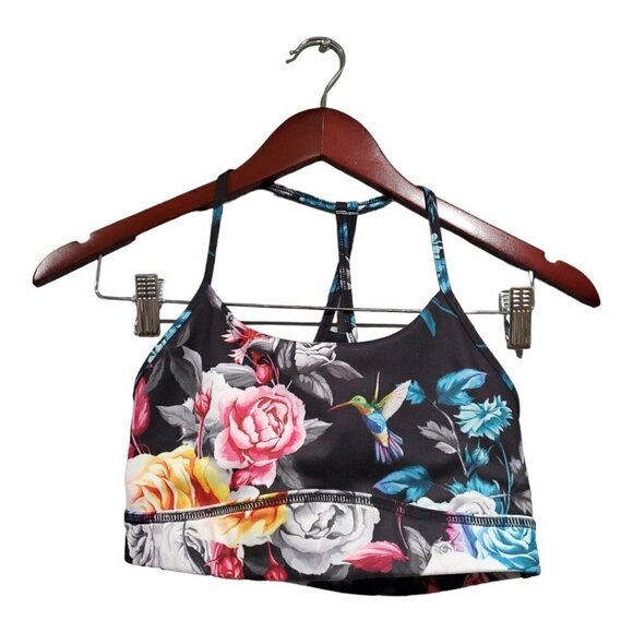 Zyia Active Women's Dark Floral Sports Bra Hummingbird Athletic Black Sz S - Picture 1 of 11